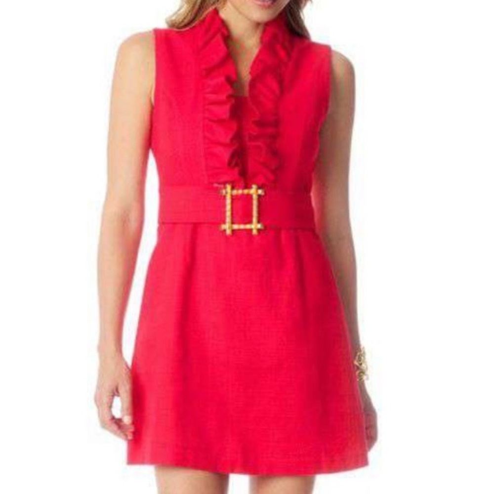 Elizabeth McKay Hot Pink sleeveless Ruffle Mini Dress Harriet dress
